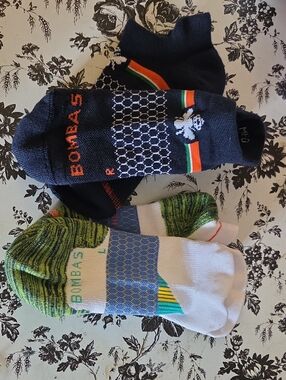 Bombas Men's No-Show Socks in Black, Green, White and Orange (2-Pack)
